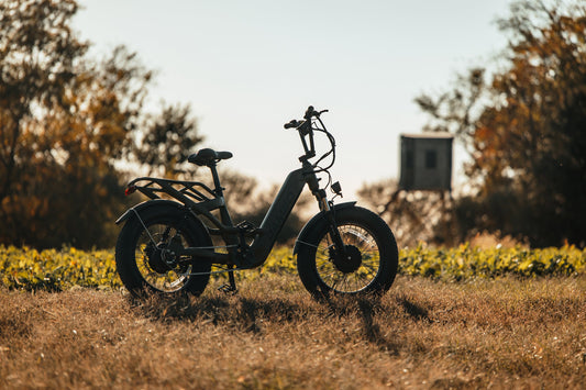 Hunter on a Rambo Revolt AWD electric hunting bike during preseason scouting
