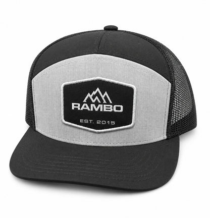 Rambo EST. 2015 Trucker Hat | Rambo Bikes three-quarter view