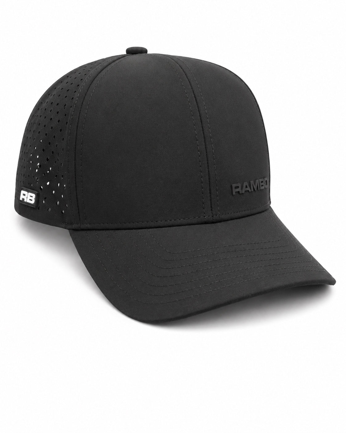 Rambo Waterproof RB Logo Hat | Rambo Bikes three-quarter view