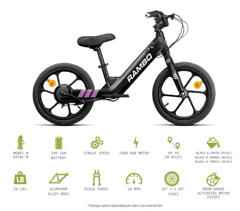 Rambo KID'S 16" LIL' WHIP EBIKE specifications